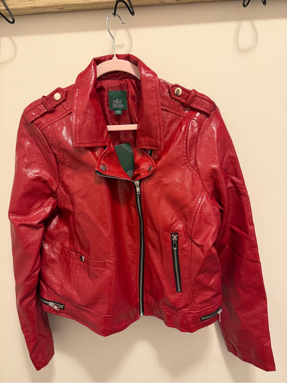 wild fable Red Faux Leather Biker Jacket